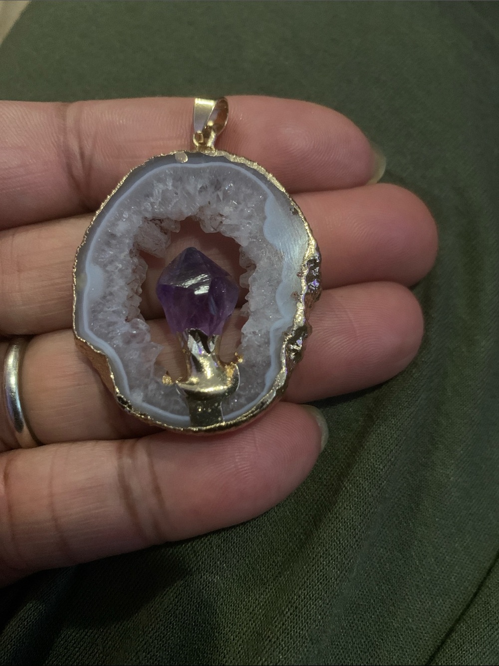 Handcrafted Gold plated Amethyst Geode Pendant Necklace